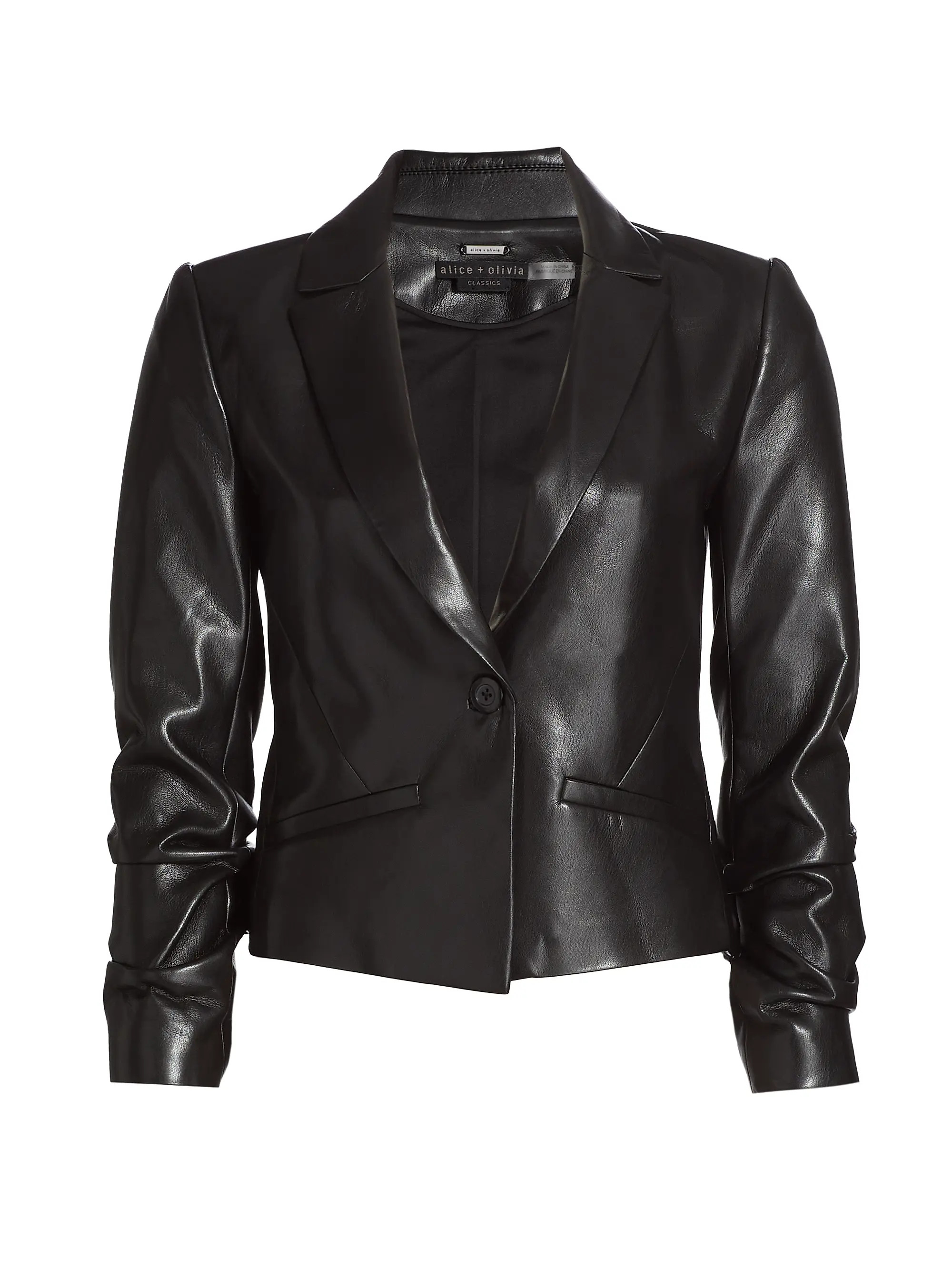 Vinnie Faux Leather Ruched-Sleeve Blazer | Saks Fifth Avenue