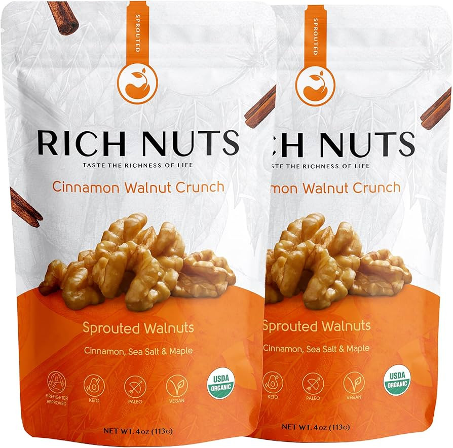 Rich Nuts Cinnamon Walnut Crunch Gourmet Sprouted Walnuts | Vegan, Organic, Paleo, Keto | Cinnamo... | Amazon (US)