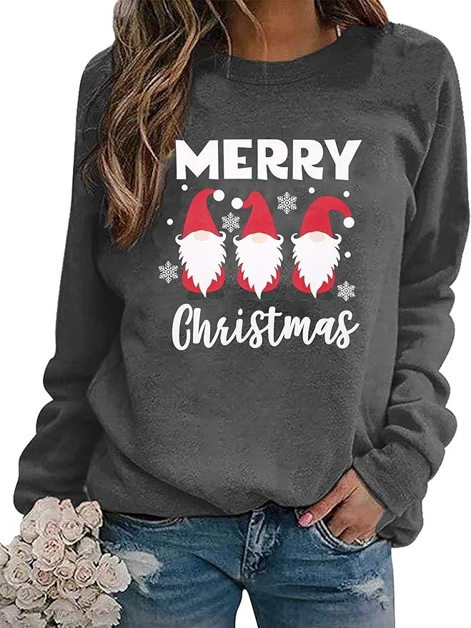 Gnomes Christmas Sweatshirt Women Leopard Plaid Gnome Graphic Shirt Casual Long Sleeve Crewneck P... | Amazon (US)