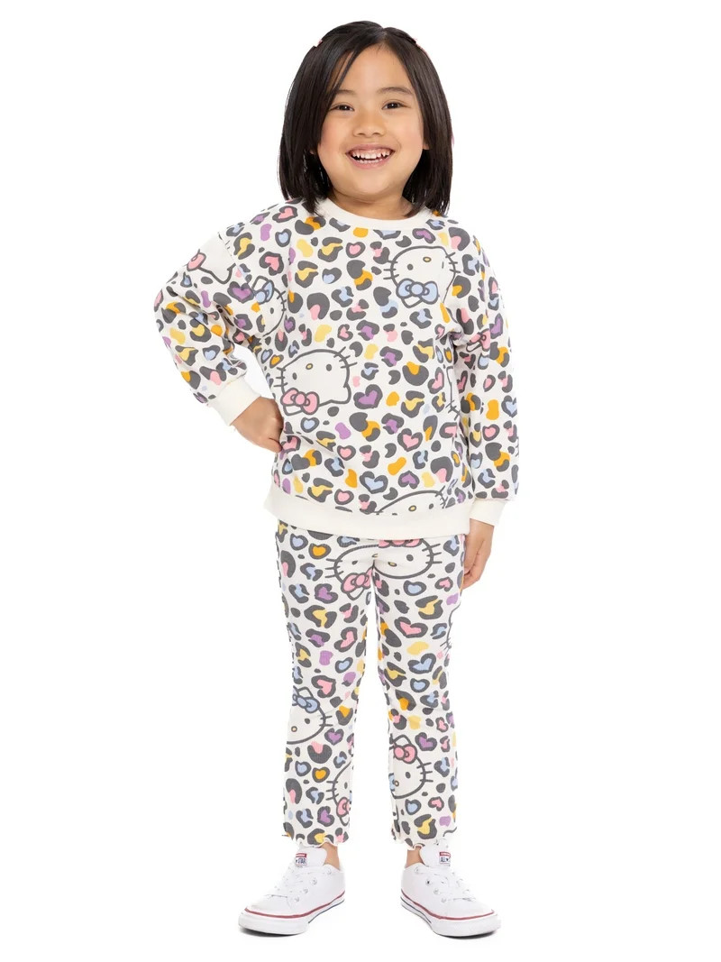 Hello Kitty Toddler Girls Long Sleeve Allover Print Sweatshirt and Matching Flare Leggings Set, 2... | Walmart (US)