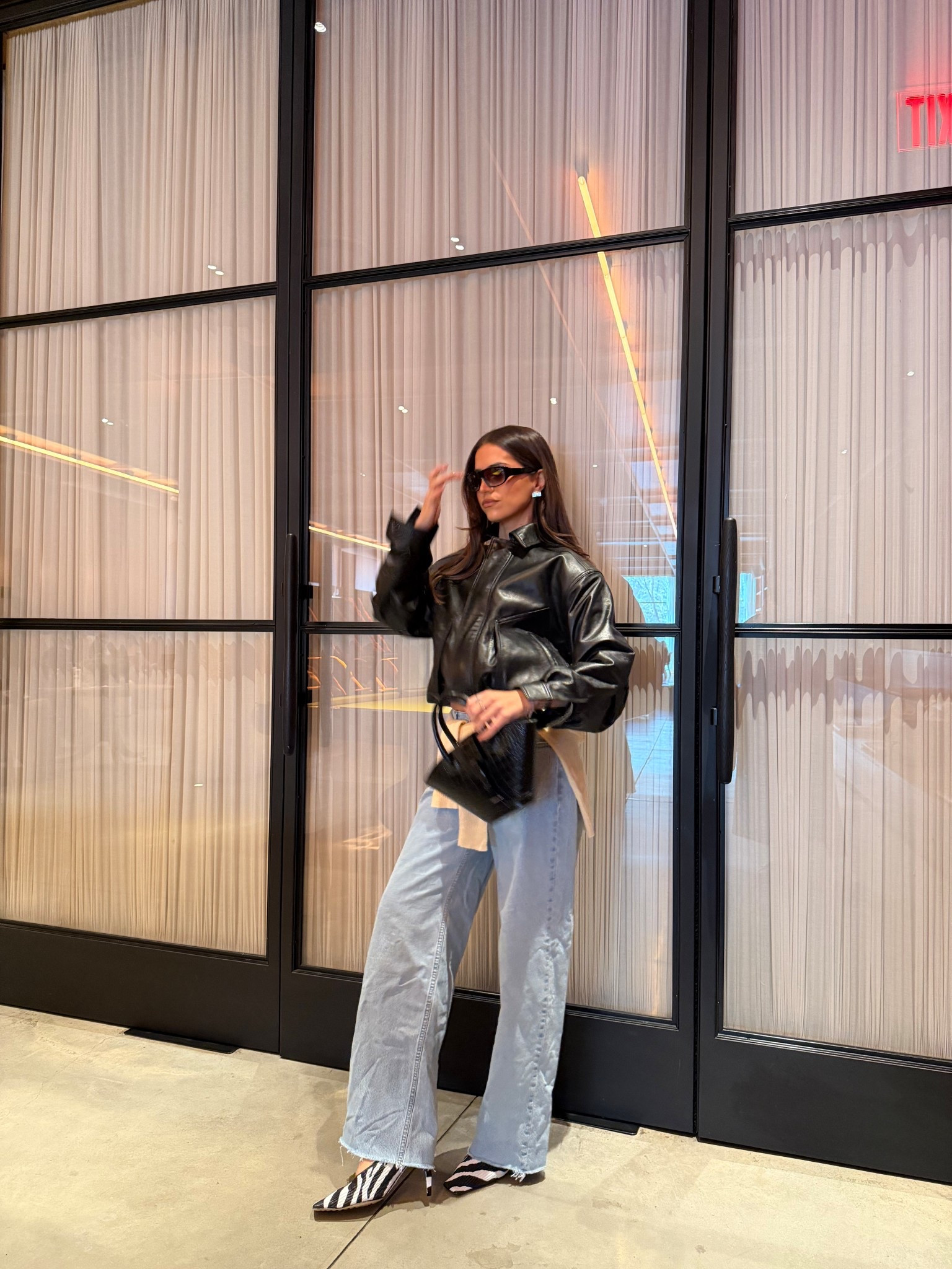 Pop of print 🖤 Leather jacket, Abercrombie denim & Tony Bianchi zebra heels.

#LTKgrwm #LTKootd #LTKSeasonal