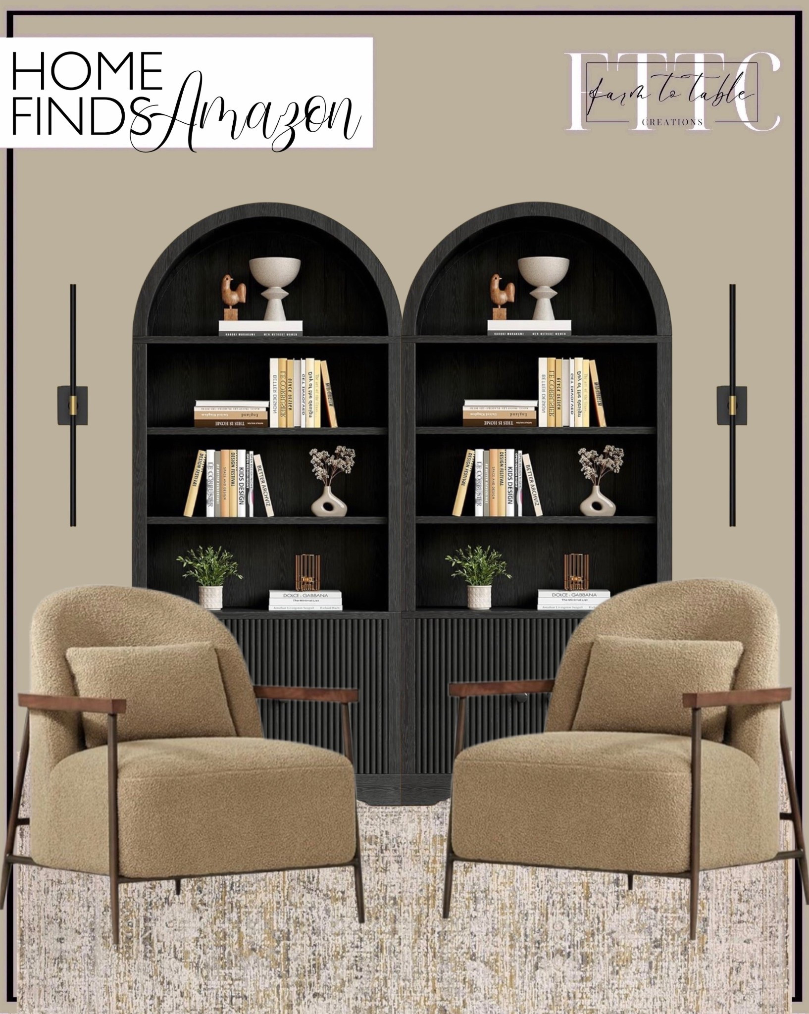 Home Finds from Amazon That Look Designer
Follow @farmtotablecreations on Instagram for daily neutral home inspiration.

These arched cabinets are such a statement piece — the perfect mix of modern organic and high-end designer style. I love how they add instant height, warmth, and symmetry to any living room, office, or dining space.

Paired with these cozy boucle accent chairs, you get that layered, collected look without spending a fortune. The clean lines, soft texture, and warm wood arms make them feel straight out of a Studio McGee-inspired home.

All of these Amazon finds are timeless, neutral, and so easy to style into your space for an elevated, pulled-together feel.

#amazonhome #amazonfinds #amazonmusthaves #homefinds #homedecor #accentchairs #bouclechair #bookshelfdecor #livingroomfurniture #neutralhome #modernorganic #sectional #livingroomrug #pillows #rugs #livingroomfurniture

#LTKSaleAlert #LTKHome