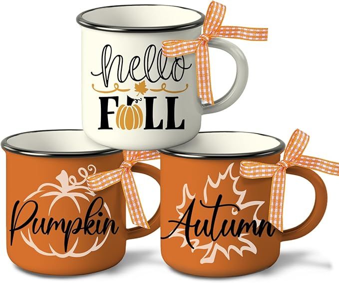 Paayna Hello Fall Mini Coffee Mug Set of 3, Autumn Pumpkin Maple Leaf Mini Coffee Cups for Tiered... | Amazon (US)