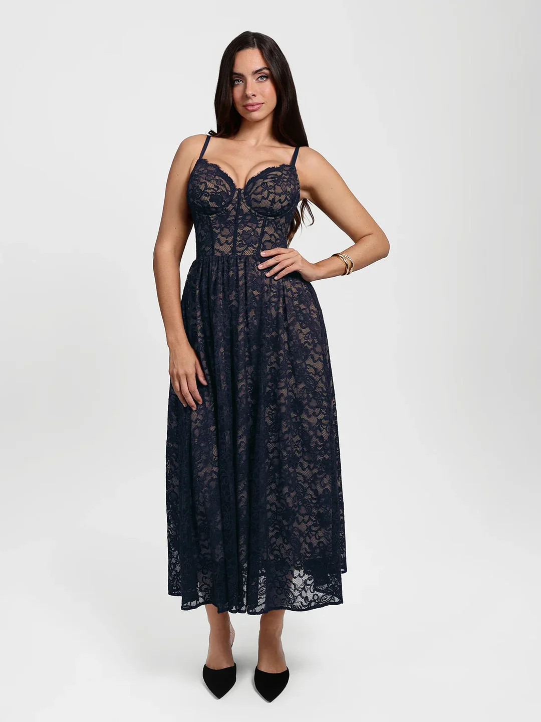 Shapewear Lace Corset A-Line Maxi Dress | Popilush
