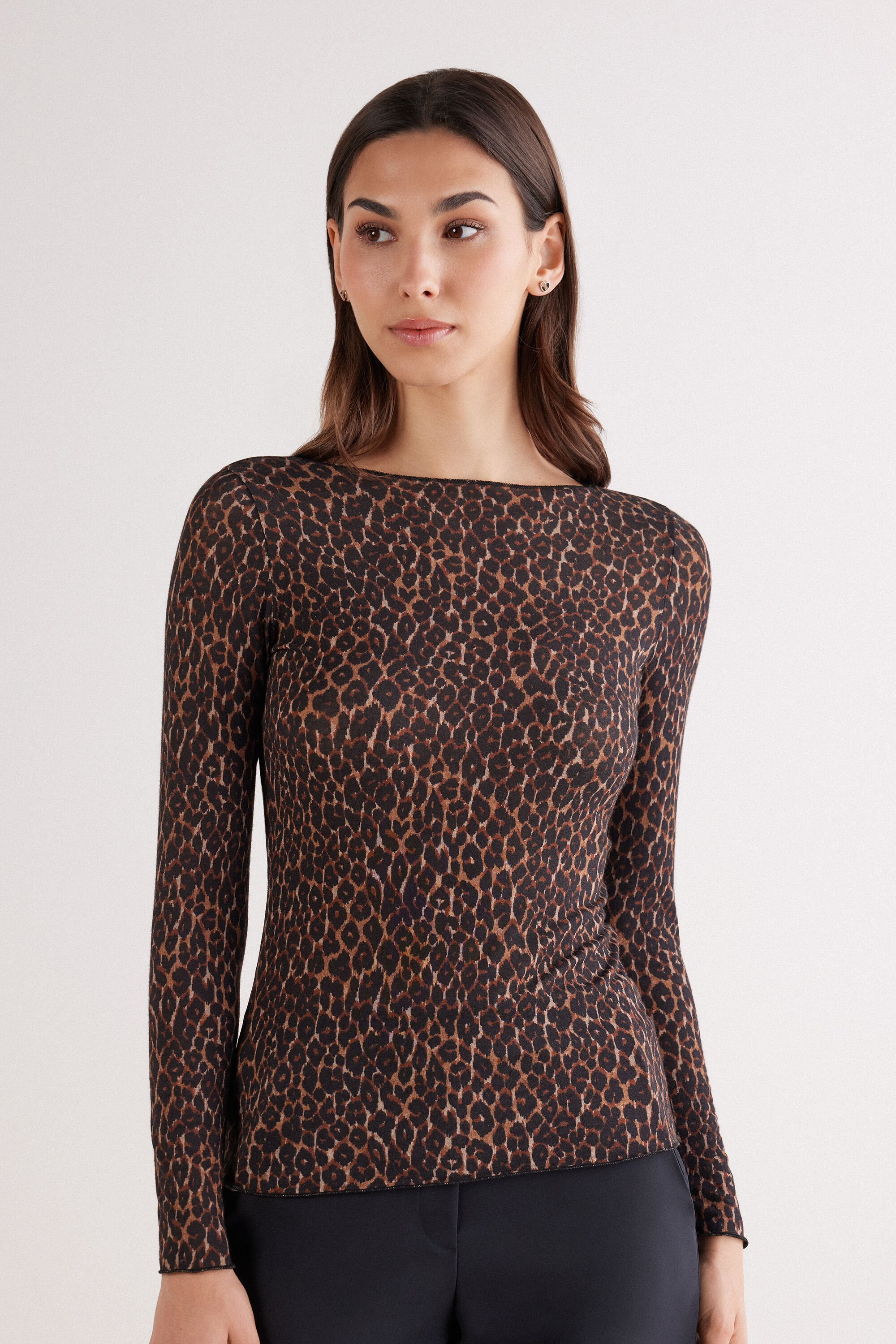 Leopard Print Long Sleeve Top in Ultralight Modal with Cashmere - Intimissimi | Intimissimi (US)