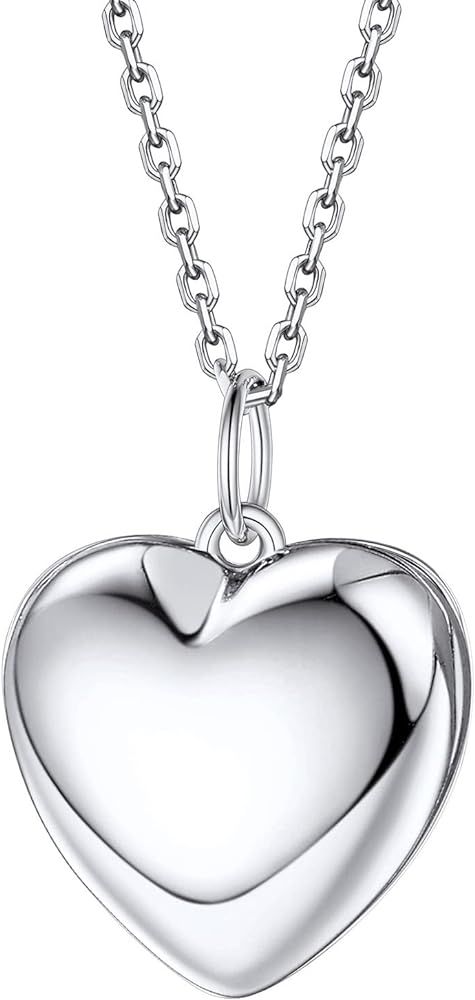 Bestyle Sterling Silver Heart Locket Necklace for Women Girls, Dainty Cute Small Heart Locket Pen... | Amazon (US)