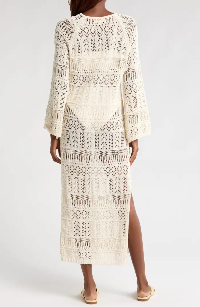 Lace Knit Long Sleeve Cover-Up Midi Dress | Nordstrom