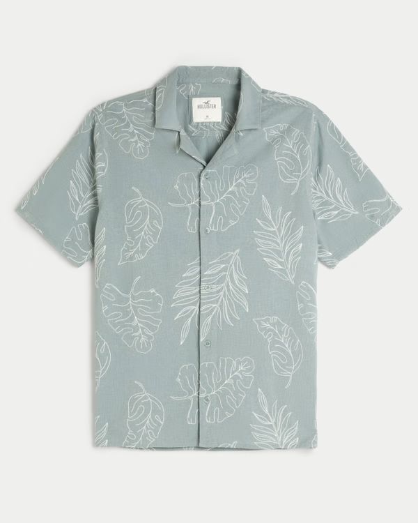 Men's Boxy Embroidered Pattern Shirt | Men's Up to 40% Off Select Styles | HollisterCo.com | Hollister (US)