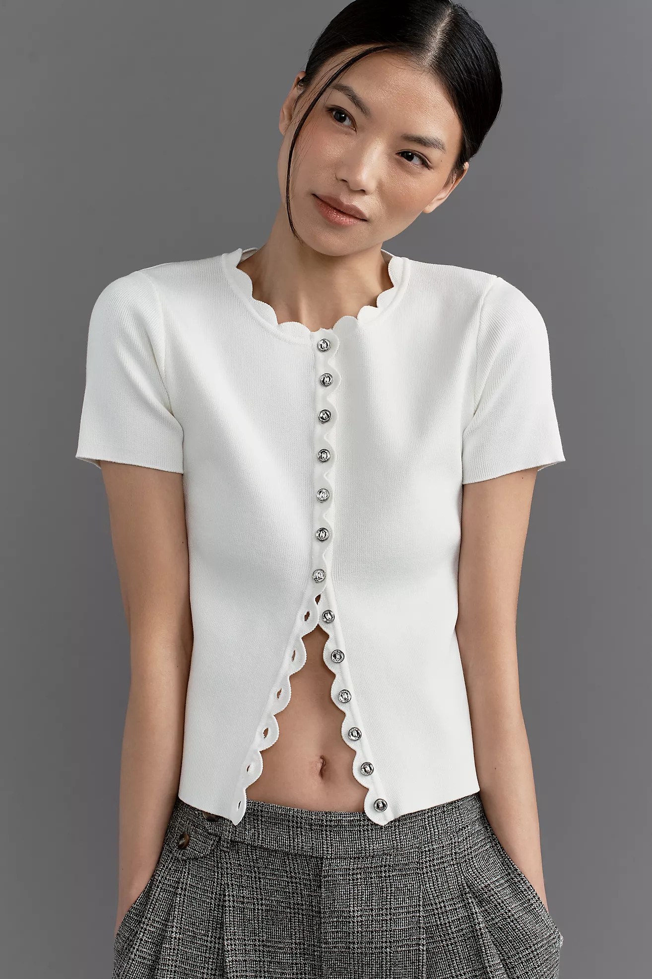 Endless Rose Scalloped Short-Sleeve Cardigan | Anthropologie (US)