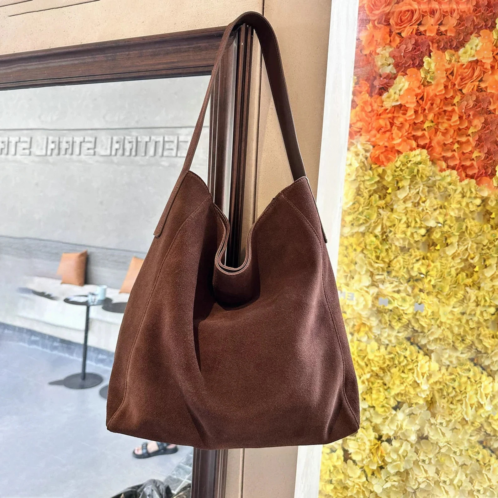 Shoulder Hobo Bag, Suede Leather Shoulder Bag, Minimal Large Tote Bag, Commuter Bag - Etsy | Etsy (US)