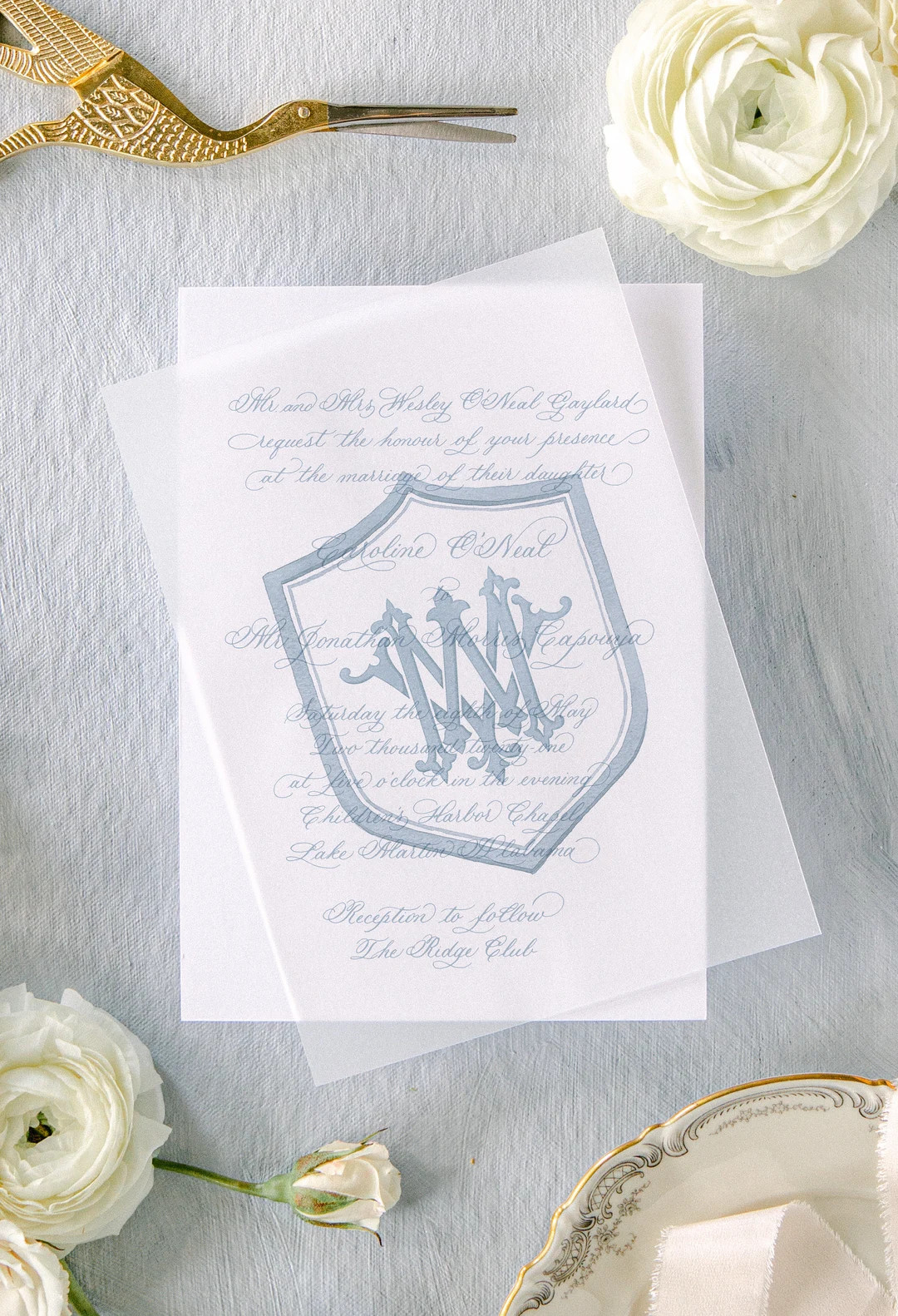 Classic Couple's Crest Vellum Overlay | Interlocking Monogram | Couple's Monogram Invitation Add-... | Etsy (US)