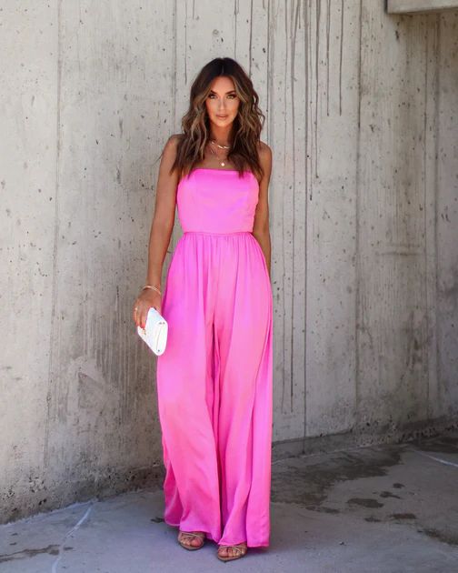 PREORDER - Picture Perfect Satin Wide Leg Jumpsuit - Pink | VICI Collection