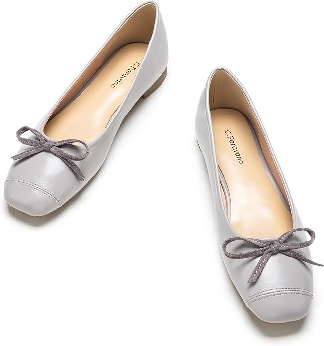 C.Paravano Women's Flats | Round Toe Flats for Women | Soft Leather Shoes | Grey Flats Shoe for W... | Amazon (US)