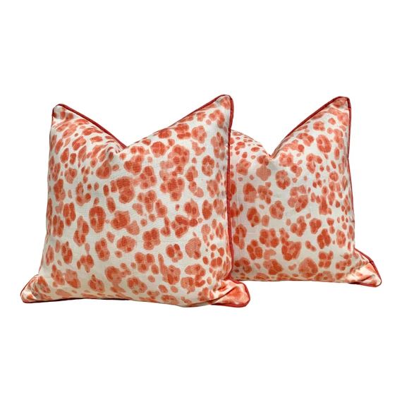 Panthera Linen Pillow Cover in Coral. Animal Skin Lumbar Pillow, accent pillow sham, decorative p... | Etsy (US)