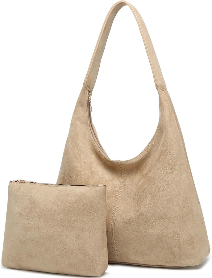 Slouchy Suede Hobo bag for Women Casual Shoulder Bag Soft Cresent Tote Purse Handbag Work Travel | Amazon (US)