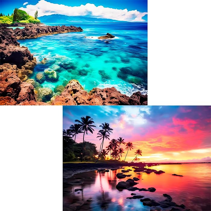2 Pack 1000 Piece Puzzles for Adults - Beach, Coconut Tree, Reef Landscape Jigsaw Puzzles - 2000 ... | Amazon (US)