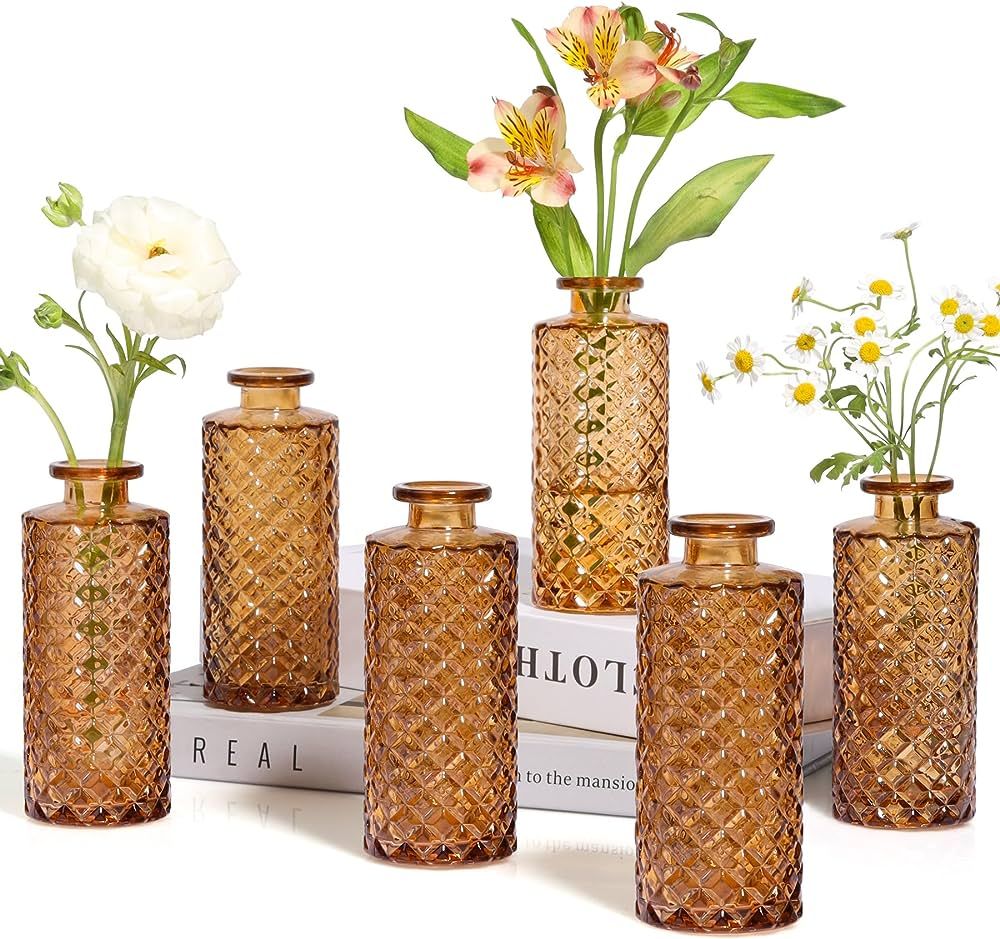 ComSaf Glass Bud Vases Set of 6, Small Diamond Bud Vases in Bulk, Mini Flowers Vases for Centerpi... | Amazon (US)