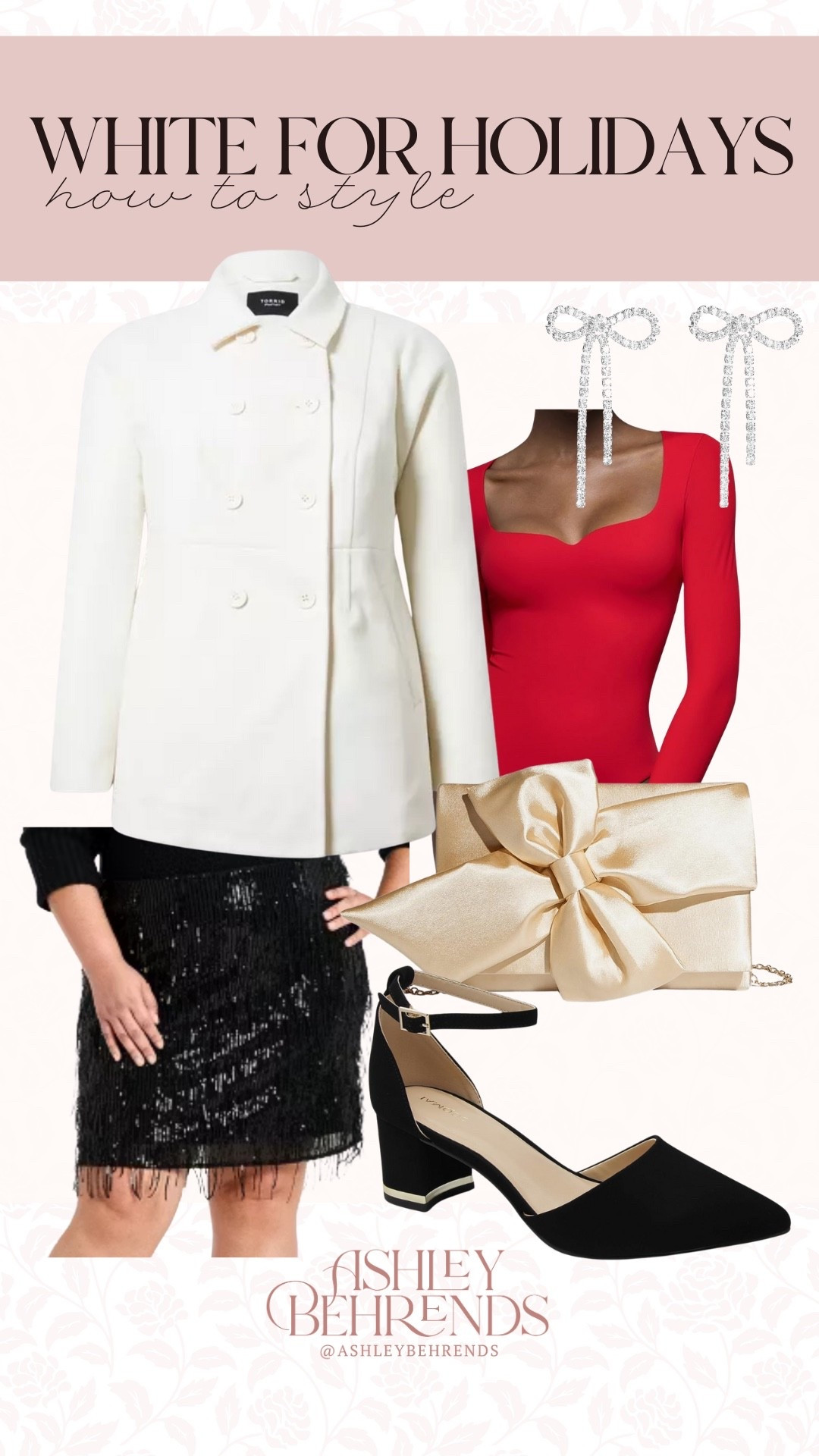 Completely obsessed with this gorgeous holiday party 🎄 outfit. I love the white jacket with the holiday red bodysuit and sequin skirt. I felt so confident in this outfit and am so surprised with how comfy these Amazon shoes are. This gorgeous off white clutch and rhinestone earrings add a bit of sparkle and pull the entire look together. 
Holiday outfit inspo, plus size party outfit inspo 

#LTKPlusSize #LTKSeasonal #LTKHoliday