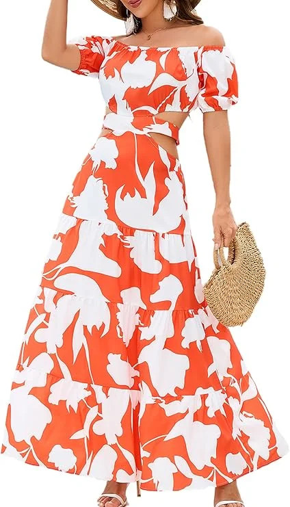 oyyn Women Elegant High Waist Floral Print Large Hem Party Long Dress Robe Female Clothes 2024 Ch... | Walmart (US)