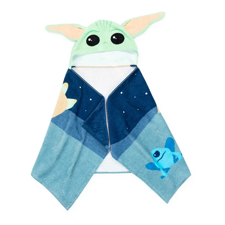Star Wars Baby Yoda Kids Cotton Hooded Towel, Blue and Green, 22" x 51" | Walmart (US)