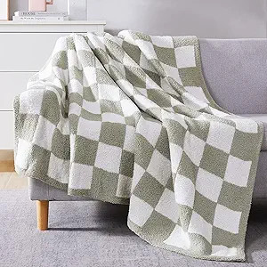 WRENSONGE Checkered Throw Blanket, Sage Green Soft Cozy Fluffy Hand Made Throw Blankets for Couch... | Amazon (US)