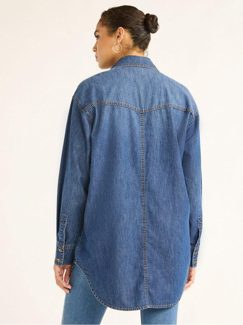 Sofia Jeans Women's and Women's Plus Sofia Oversized Boyfriend Shirt with Long Sleeves, Sizes XS-... | Walmart (US)
