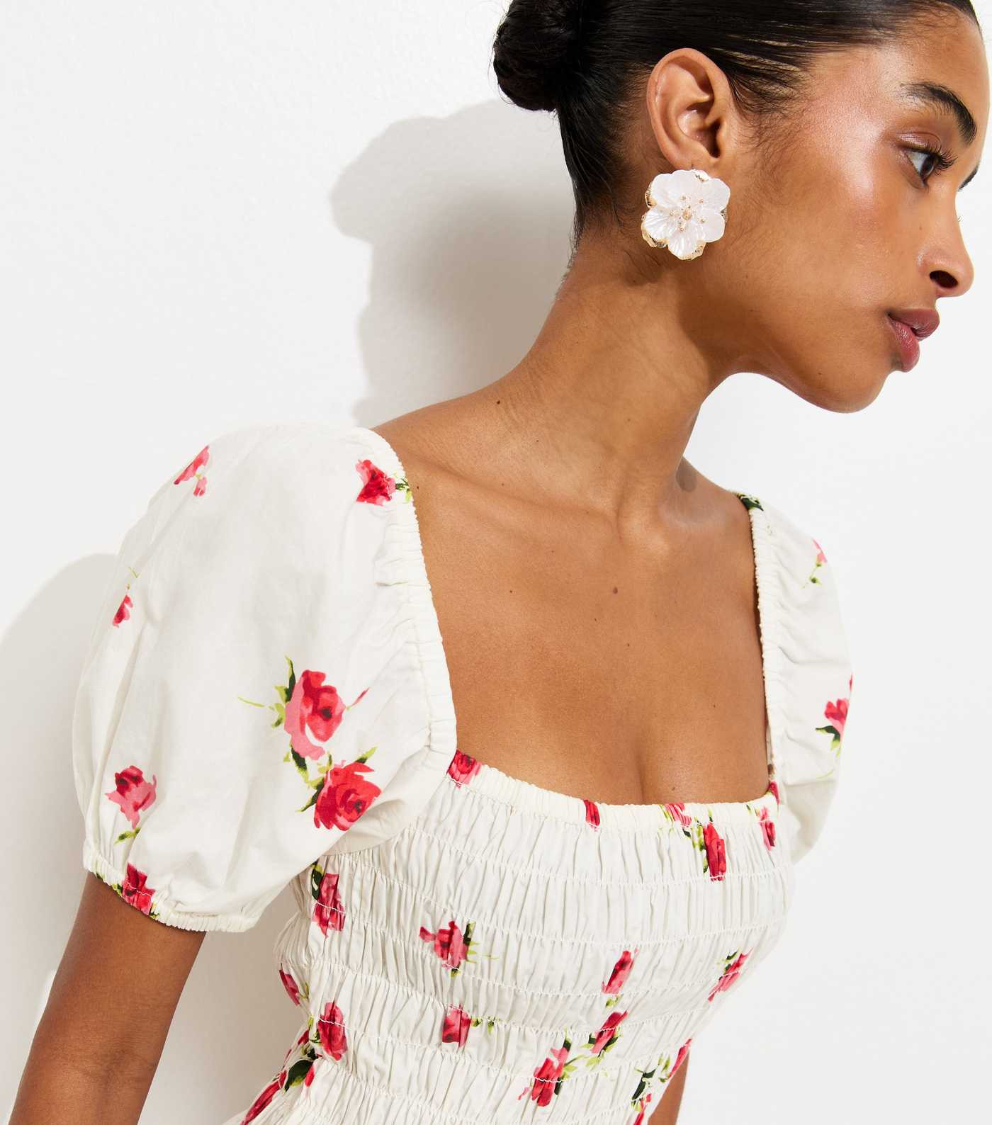 White Floral Print Square Neck Midi Dress | New Look | New Look (UK)