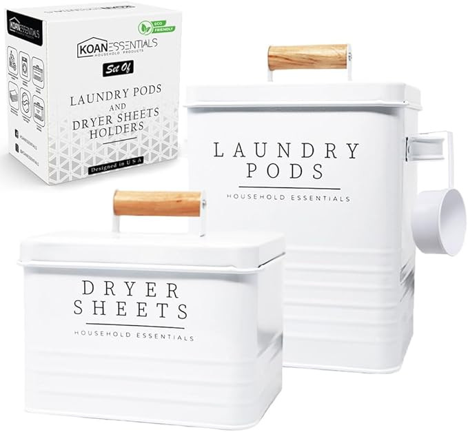 Farmhouse Metal Laundry Pods Container with Dryer Sheet Holder for Laundry Room Organization and ... | Amazon (US)