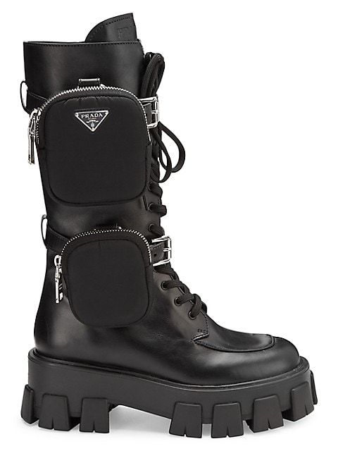 Prada Pocket Lug-Sole Tall Leather Combat Boots | Saks Fifth Avenue