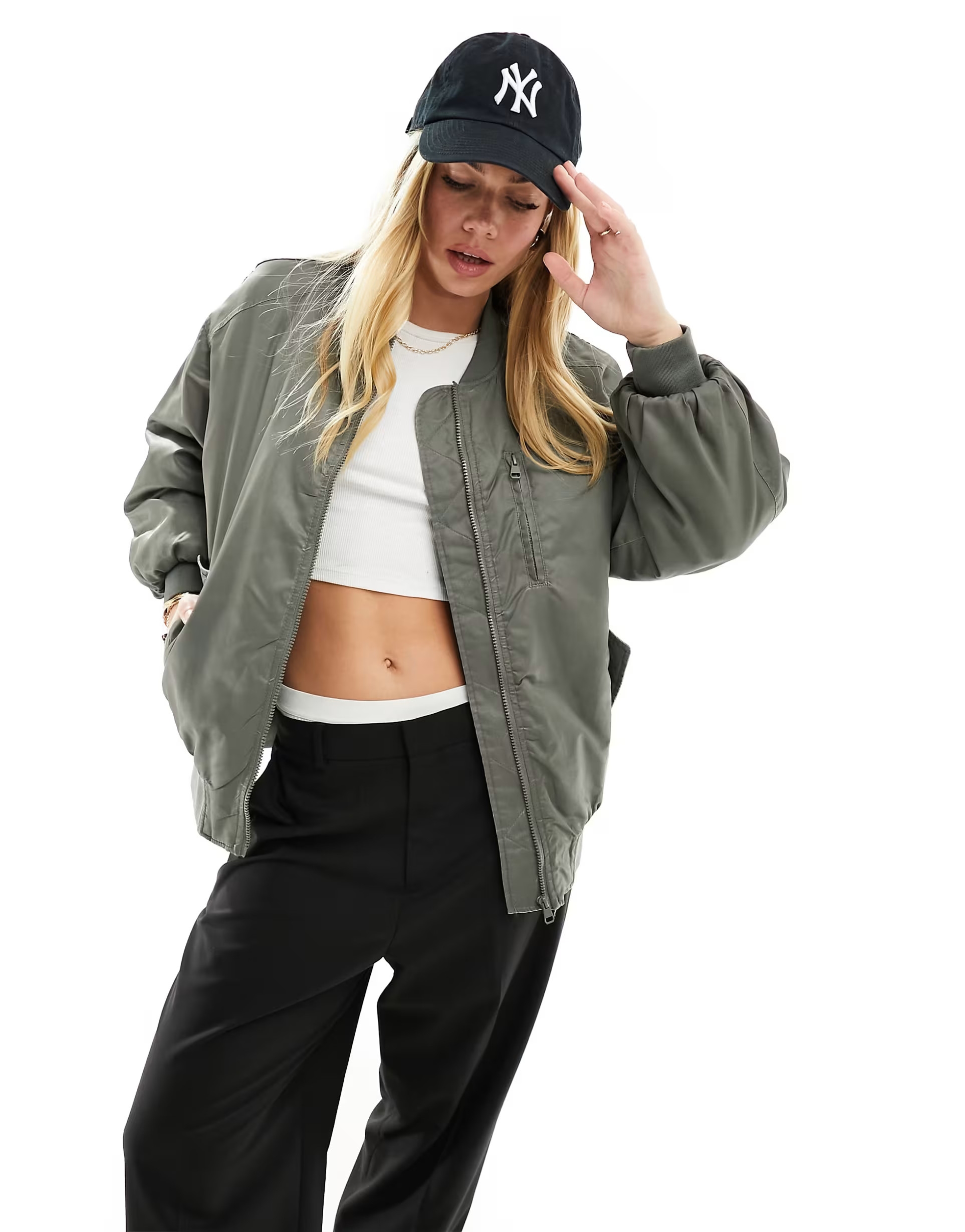 Stradivarius STR bomber jacket in khaki  | ASOS | ASOS (Global)