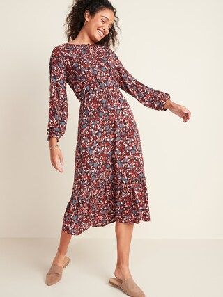 Floral-Print Waist-Defined Midi Dress for Women | Old Navy (US)