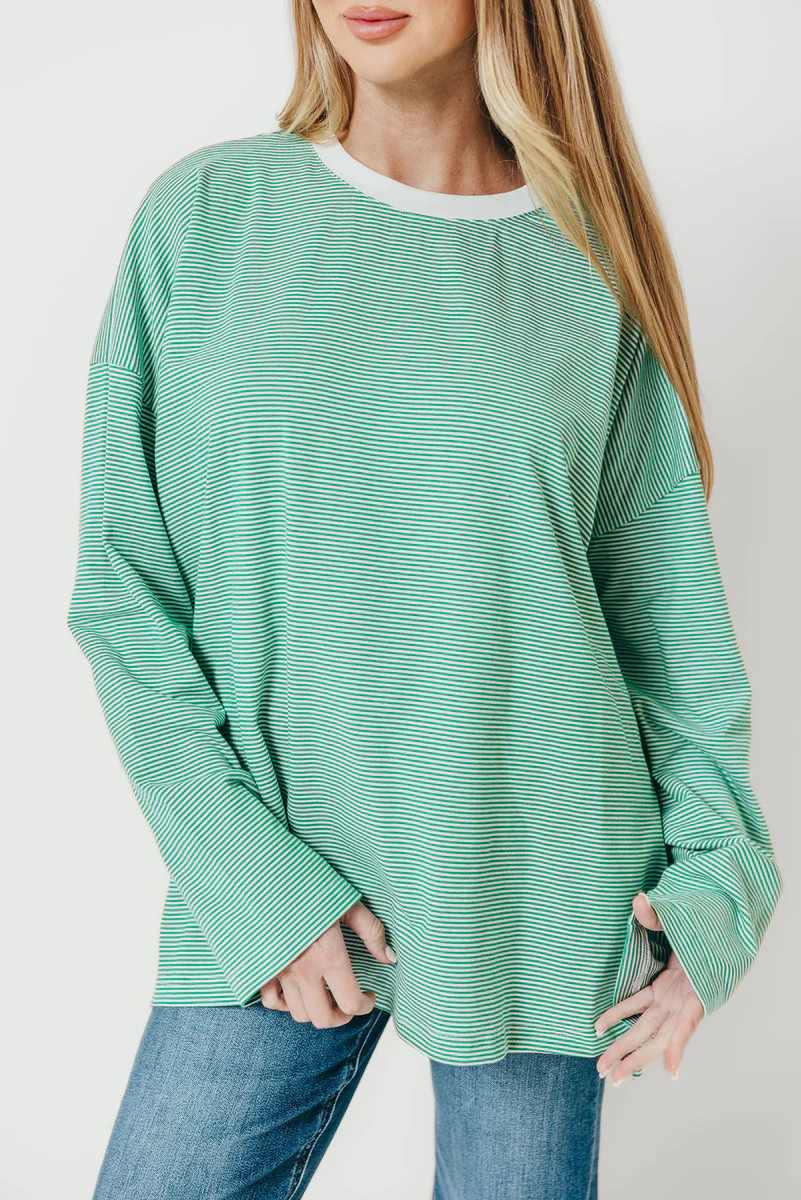 Camden Oversized Striped Top in Green/White | Worth Collective