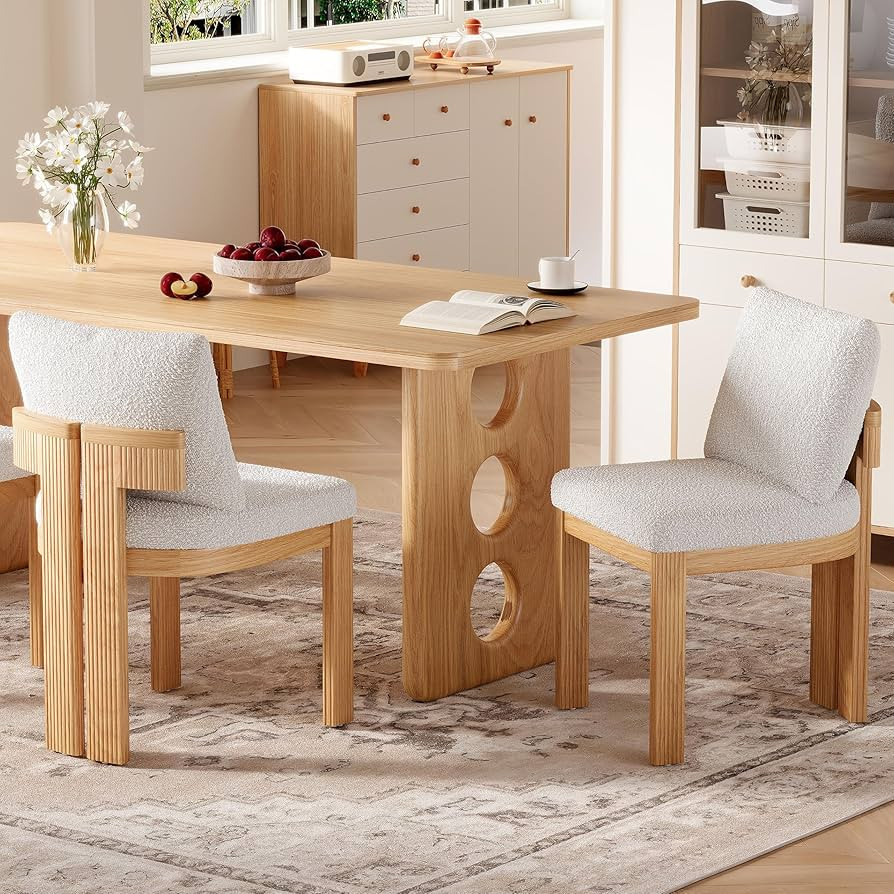Merax Indoor Boucle Dining Chair Set of 2, Rubber Wood Frame with Ergonomic Contoured Seat & Back... | Amazon (US)