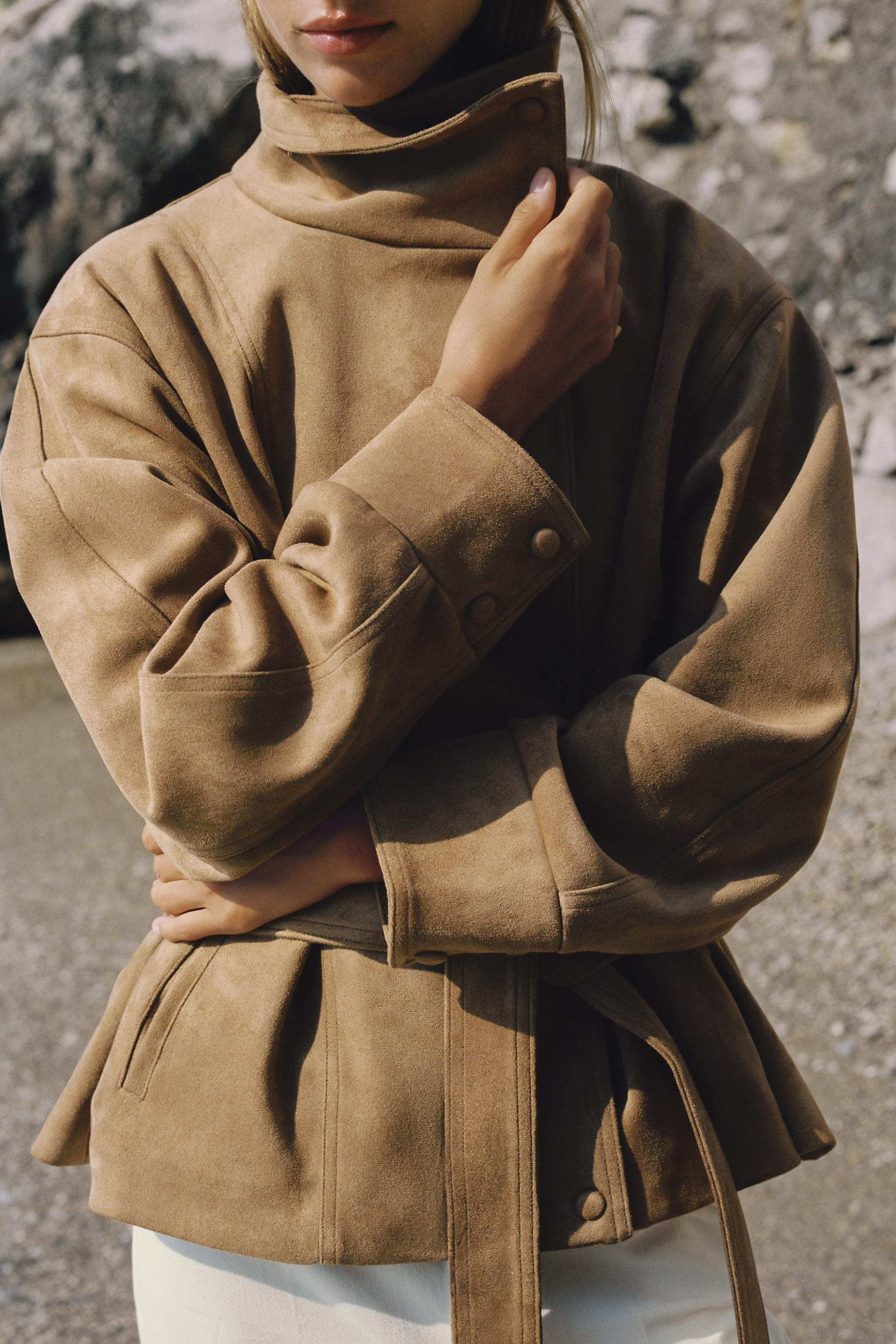 Zara - Faux Suede Belted Jacket - Dark Mink - S - Woman | Zara US