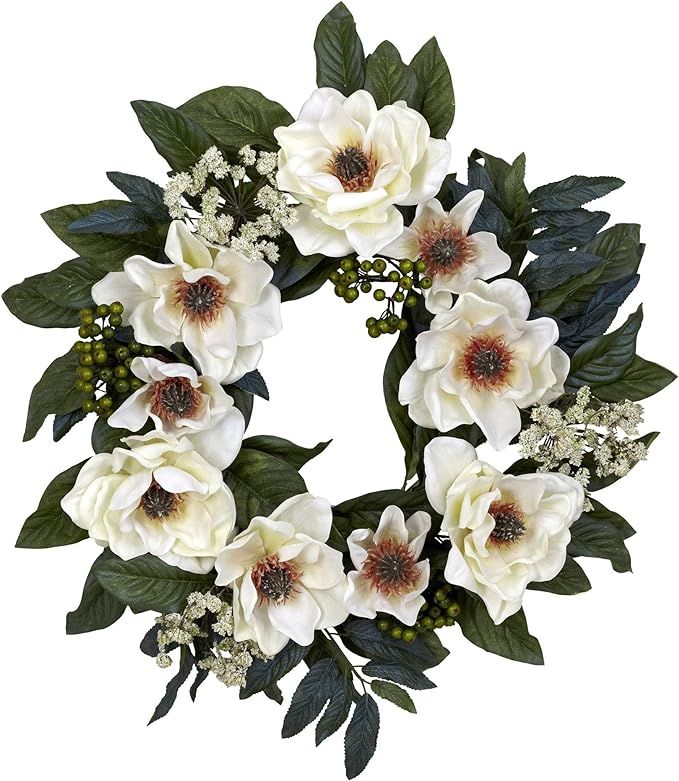 Nearly Natural 4793 22in. Magnolia Wreath,White | Amazon (US)