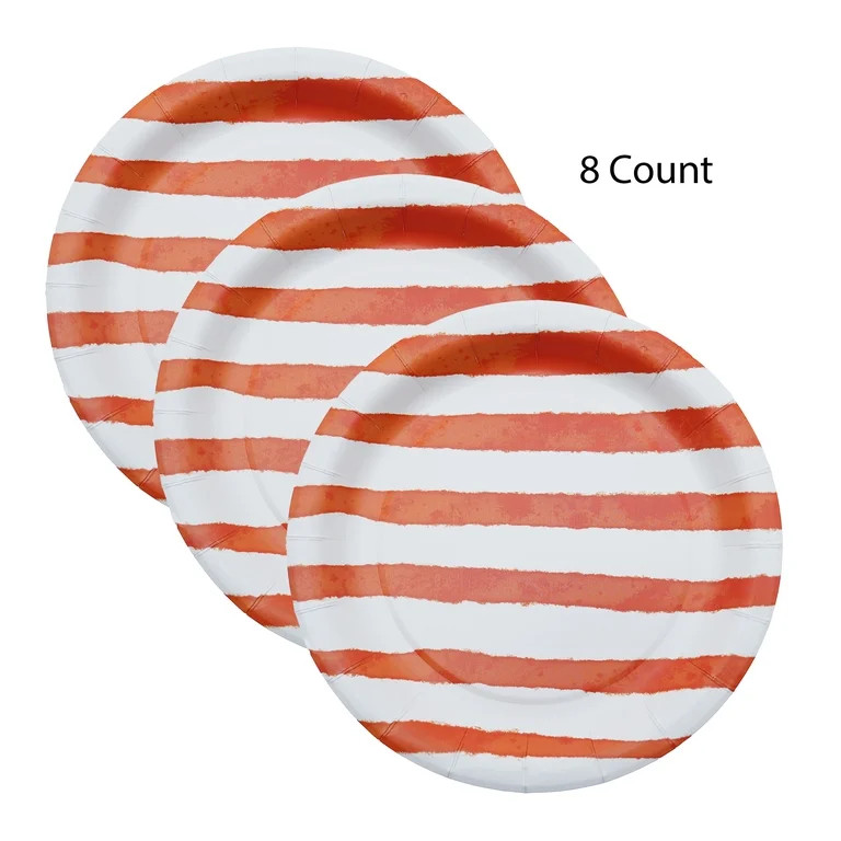 Red and White Stripes Disposable Paper Plates, 7", 8 Count, Patriotic by Way To Celebrate | Walmart (US)