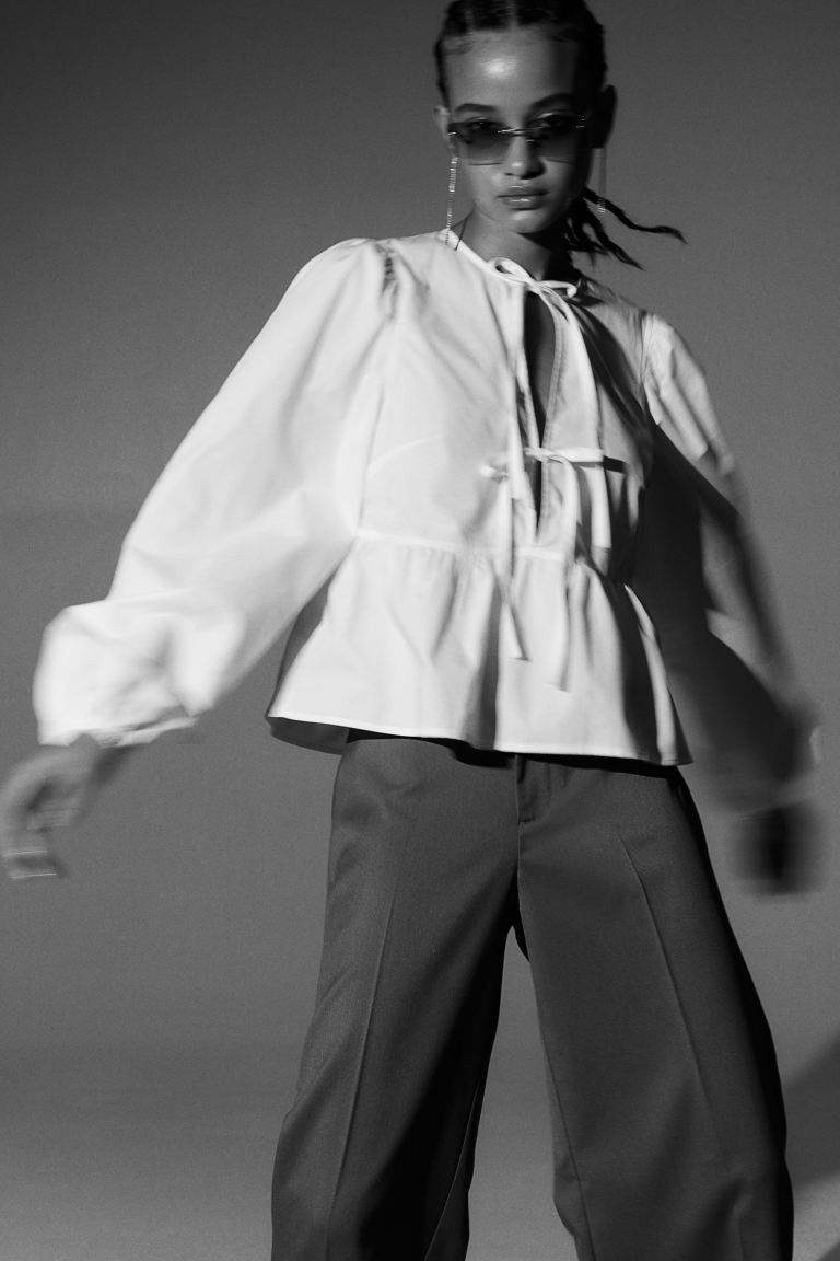 Tie-detail Peplum Top - White - Ladies | H&M US | H&M (US + CA)