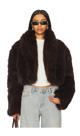 Stephanie Barrel Crop Faux Fur Jacket in Java | Revolve Clothing (Global)