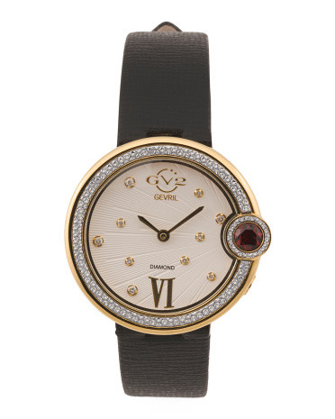 Women's Swiss Made Perugia Round Diamond Bezel Leather Strap Watch | TJ Maxx