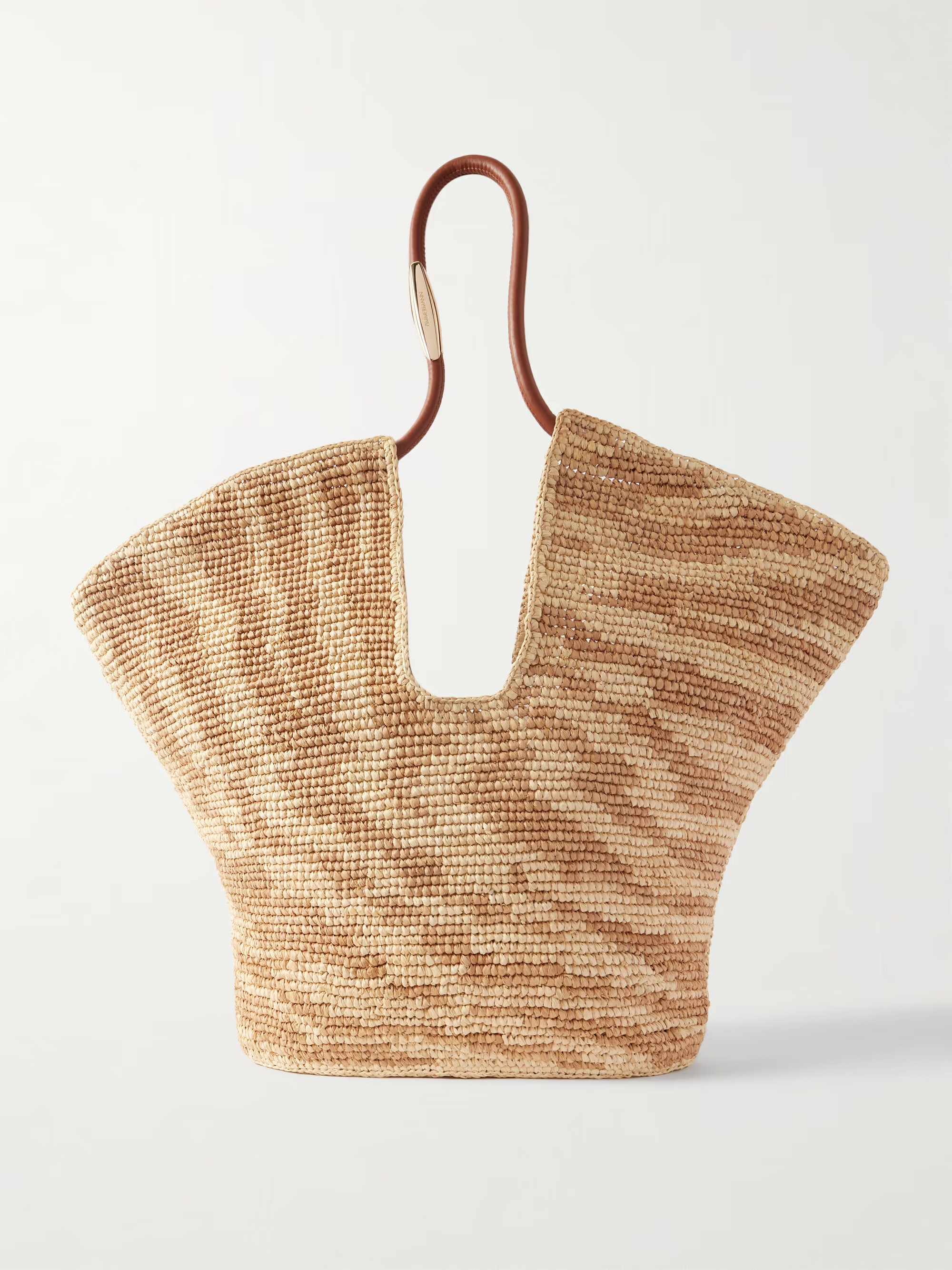 Goldentime large embellished leather-trimmed raffia-jacquard tote | NET-A-PORTER (US)