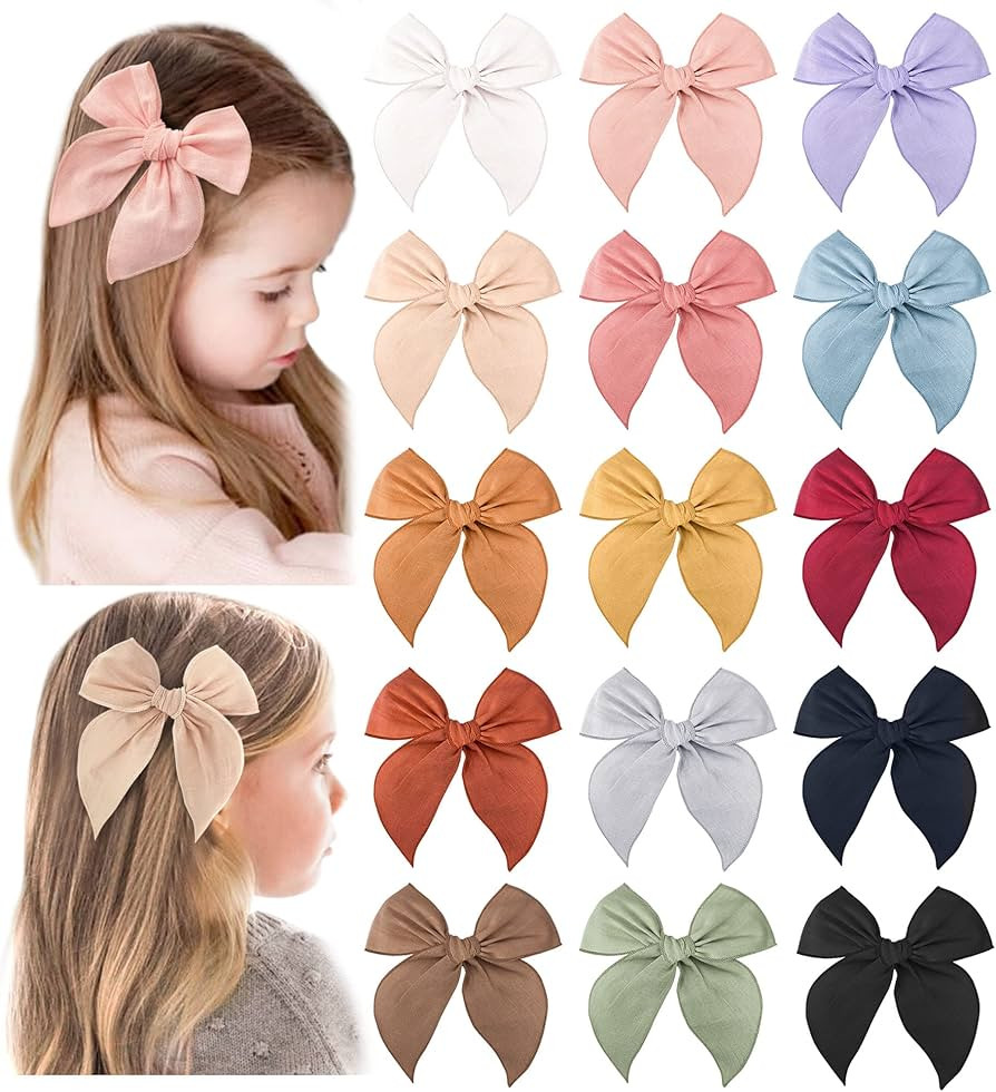 Niceye Pack of 15 Fable Girls Hair Bows Cotton Linen Alligator Hair Clips or Little Girls Toddler... | Amazon (US)