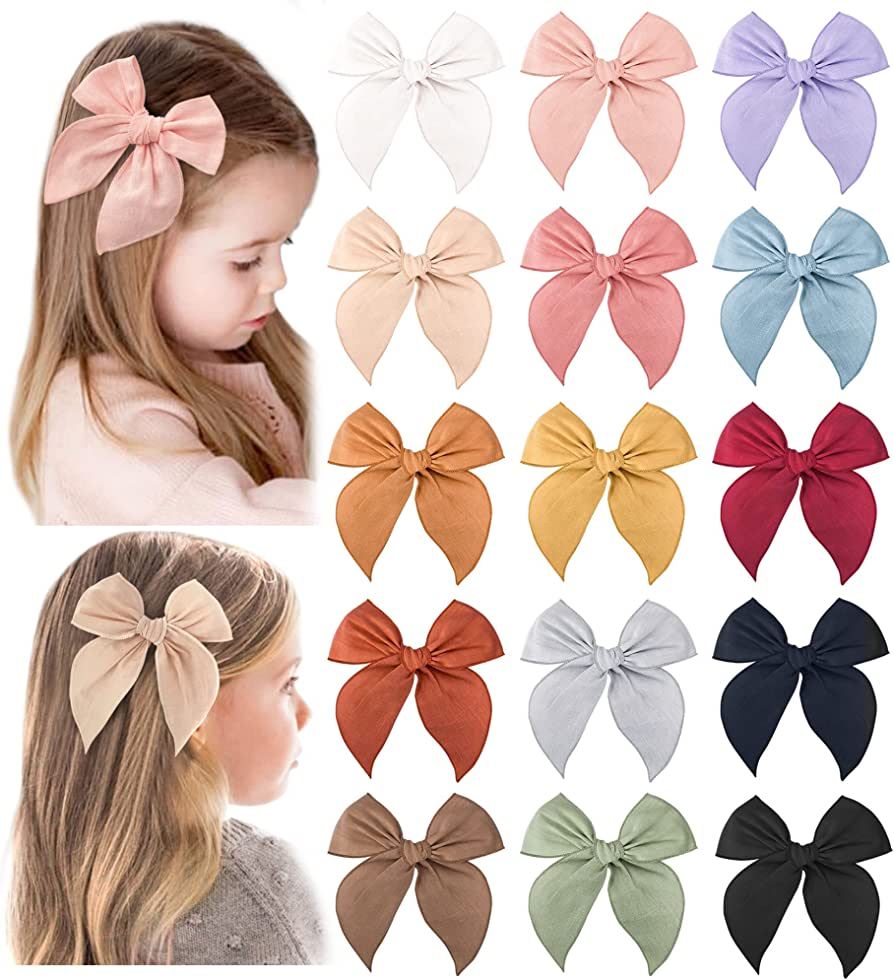 Pack of 15 Fable Girls Hair Bows Cotton Linen Alligator Hair Clips or Little Girls Toddlers Kids ... | Amazon (US)