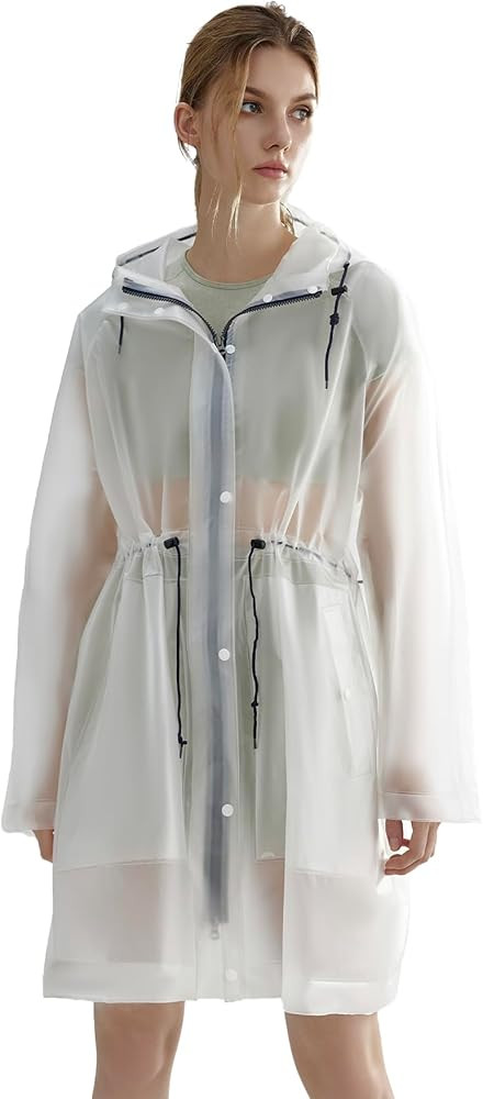 L-Rain TPU Clear Rain Coat for Women - Waterproof Packable Fashion Rain Poncho with Hood Reusable... | Amazon (US)