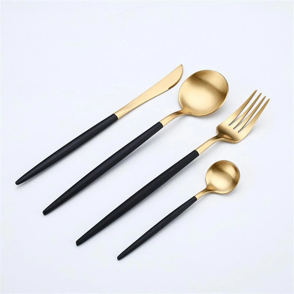 Black Gold Flatware,4 Piece Matte Black Handle Stainless Steel Tableware Sets For 1 Including For... | Walmart (US)