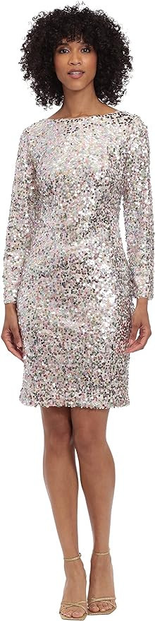 Maggy London Women's Long Sleeve Back V-Neck Sequin Dress | Amazon (US)