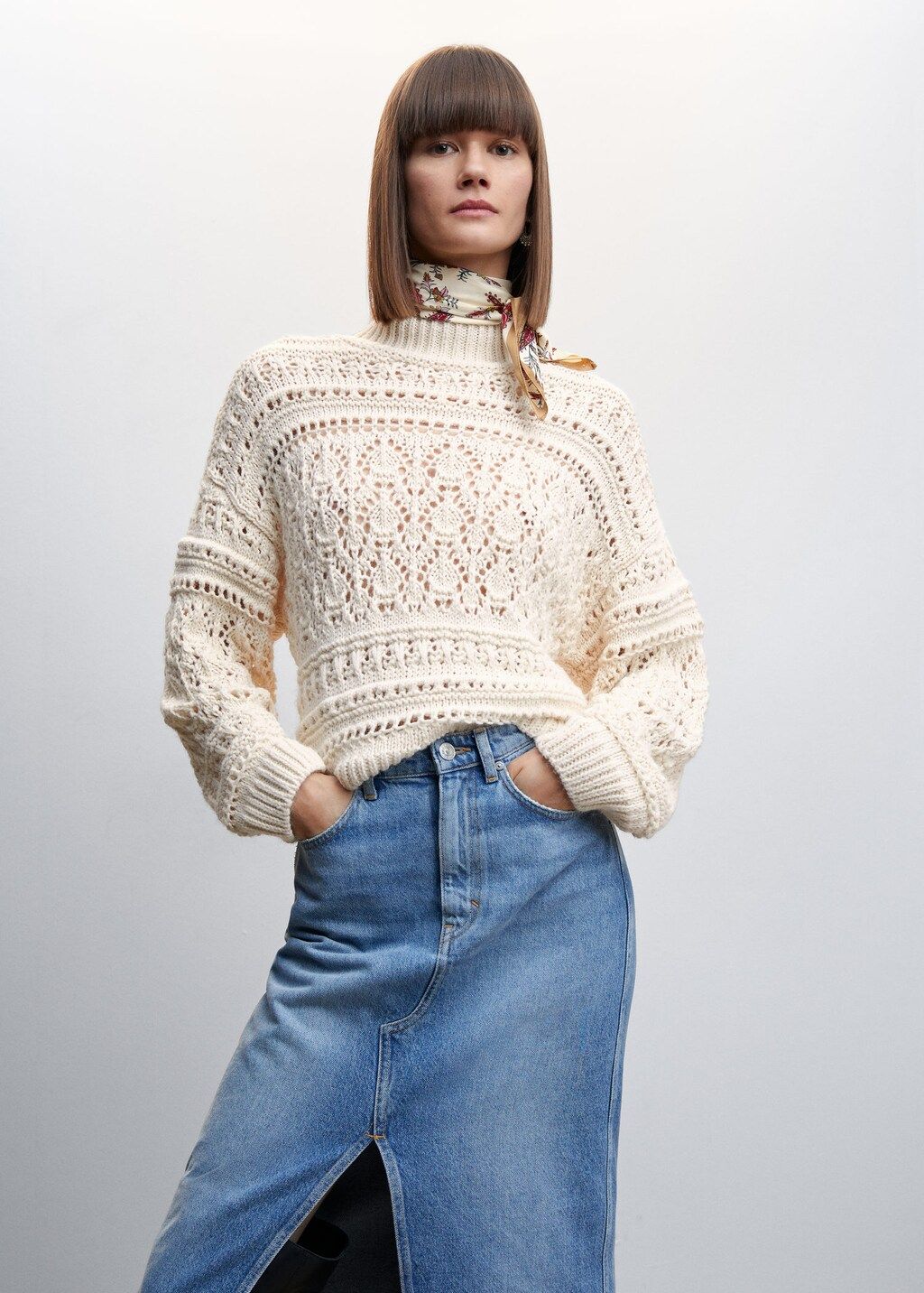 Openwork sweater perkins collar | MANGO (US)