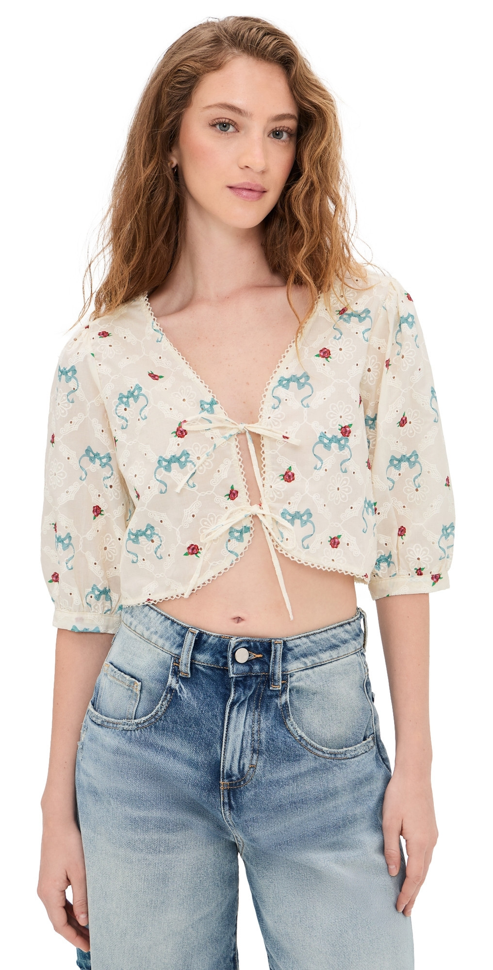 Agua Bendita Salem Cherish Eyelet Crop Top Multicolor M | Shopbop