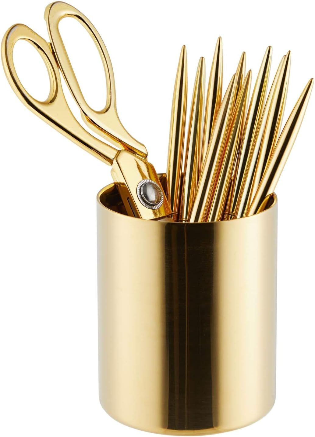 Juvale Gold Pencil and Pen Organizer Cup, Metallic Holder for Desktop, Office Supplies (3.2 x 3.9... | Amazon (US)