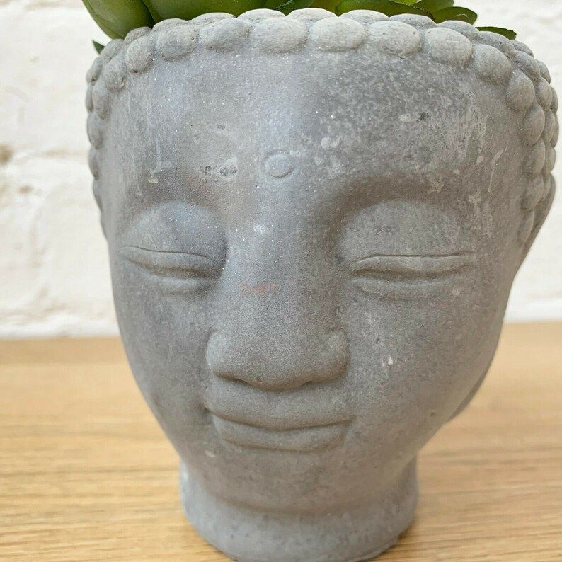 Vintage Grey Cement Thai Buddha Head Artificial Faux Succulent Flower Plant Pot | Etsy (US)