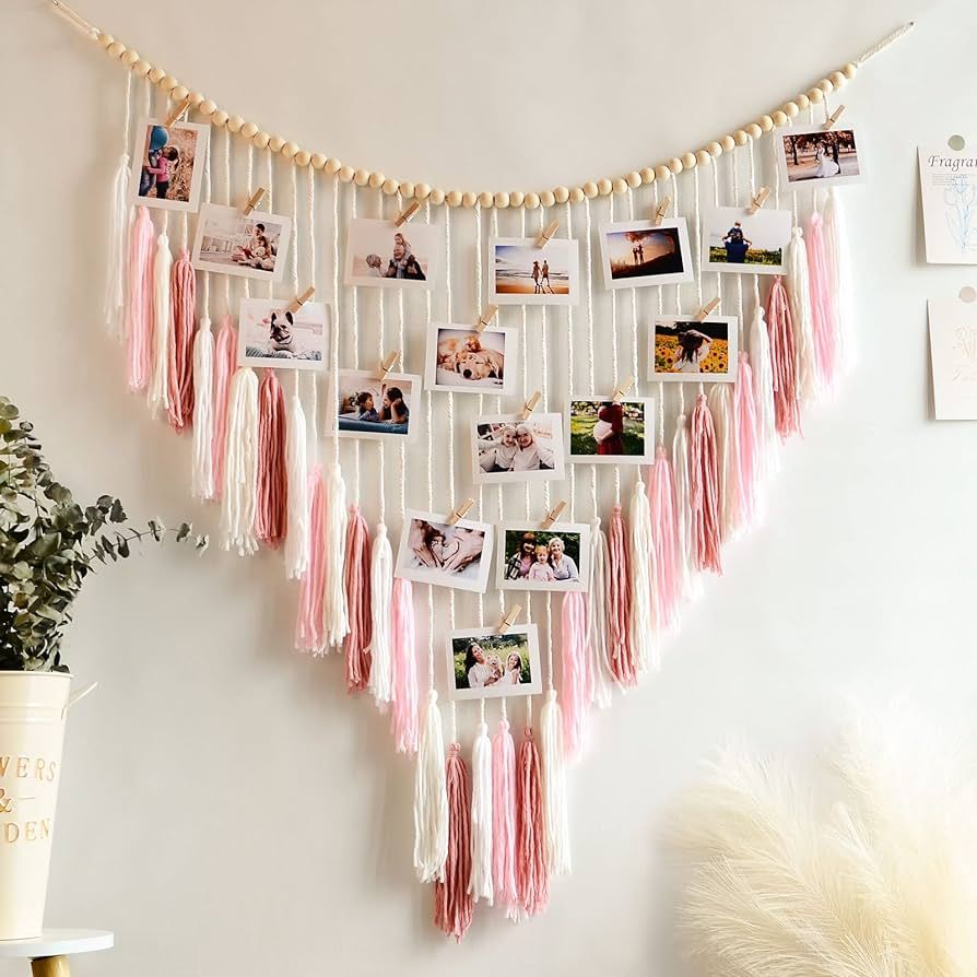 JOBOSI Warm pink wall hanging with Wood Bead Tassel pendant Decoration, bohemian wall hanging, be... | Amazon (US)